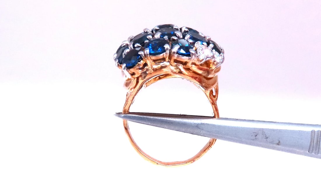 Natural Sapphire Diamonds Cluster Dome Ring Vintage Revisit Prime 14Kt 12438 *v - 6