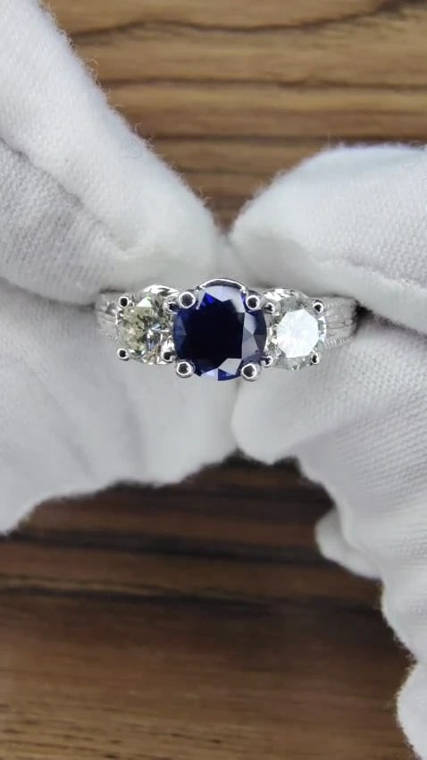2.14ct NATURAL BLUE SAPPHIRE DIAMONDS RING 14KT CLASSIC EDWARDIAN DECO *v - 2