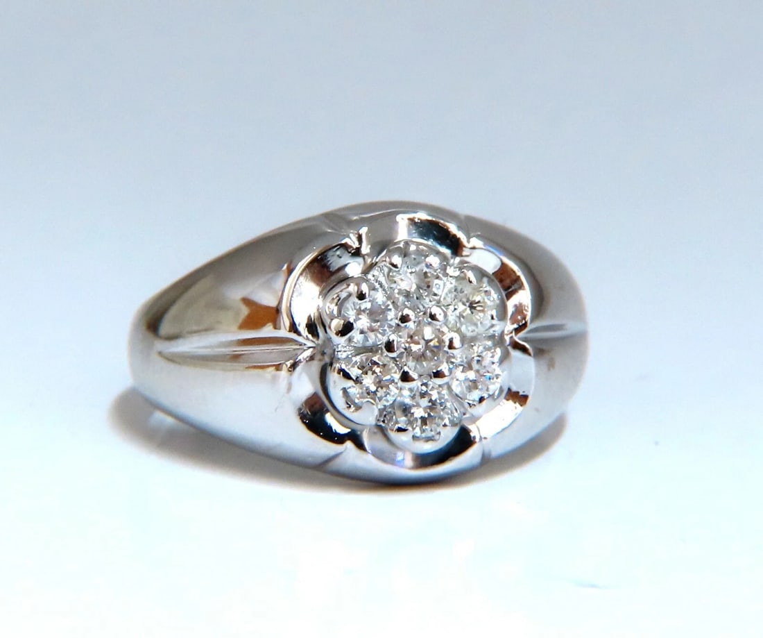 .55ct Natural Round Diamonds Cluster Ring 14kt Mens Unisex**: Men's Round cut diamonds Cluster (7) Ring. .55ct. natural round cuts Diamonds. Vs-2 clarity. H-color 14Kt. White Gold 7.6 grams. Ring is 13mm wide current ring size: 9 We may resize, please inquire