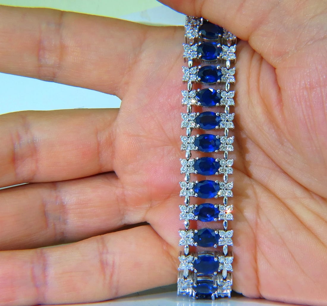 33.75CT NATURAL GEM SAPPHIRE DIAMOND BRACELET 3 ROW & WIDE CUFF 14KT** - 10