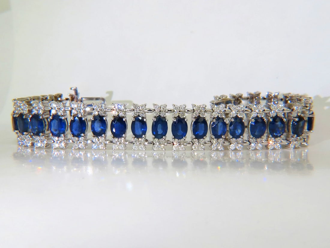 33.75CT NATURAL GEM SAPPHIRE DIAMOND BRACELET 3 ROW & WIDE CUFF 14KT** - 11