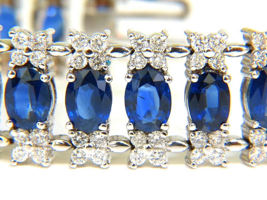 33.75CT NATURAL GEM SAPPHIRE DIAMOND BRACELET 3 ROW & WIDE CUFF 14KT** - 2