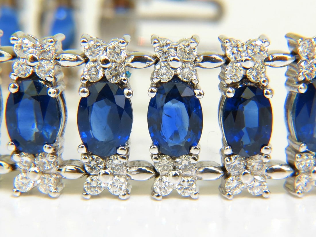 33.75CT NATURAL GEM SAPPHIRE DIAMOND BRACELET 3 ROW & WIDE CUFF 14KT** - 3