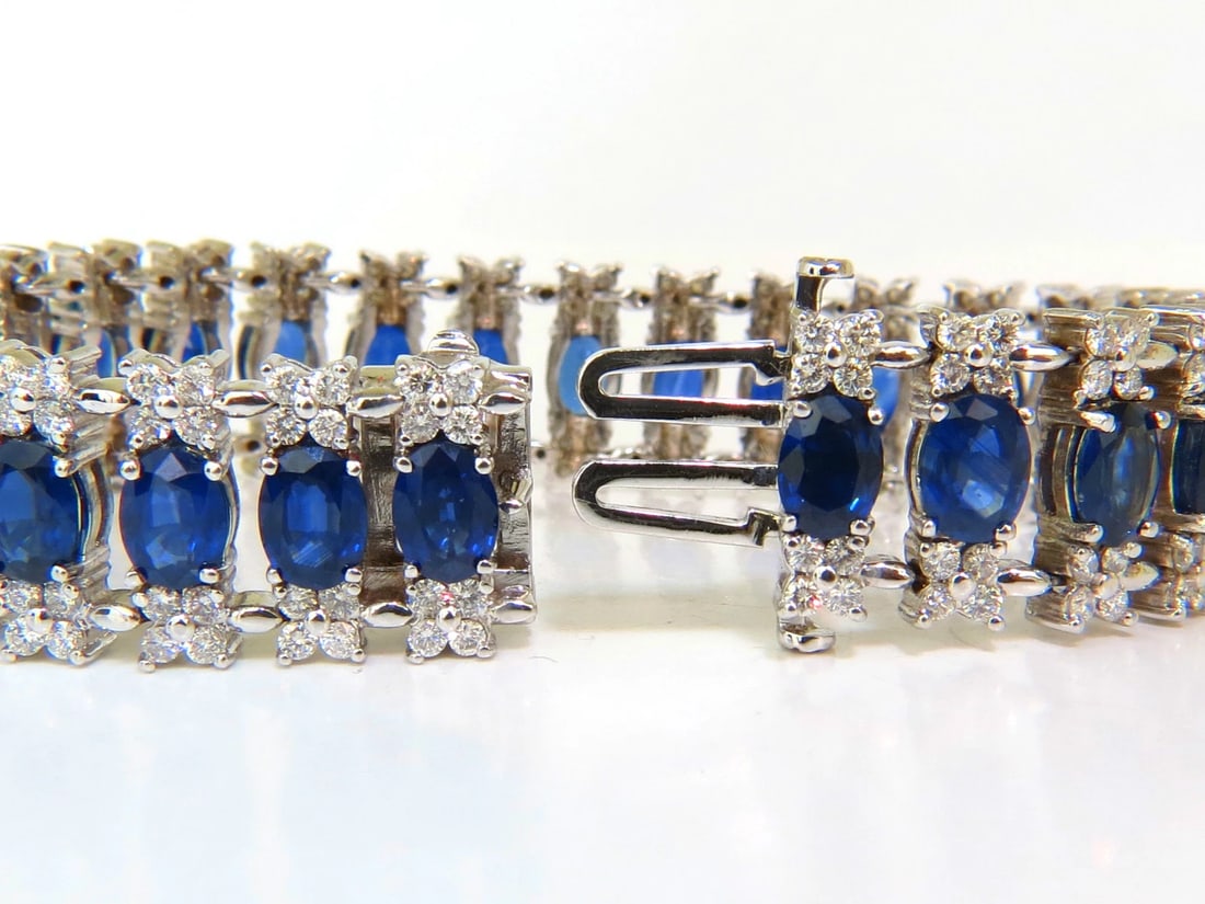 33.75CT NATURAL GEM SAPPHIRE DIAMOND BRACELET 3 ROW & WIDE CUFF 14KT** - 9