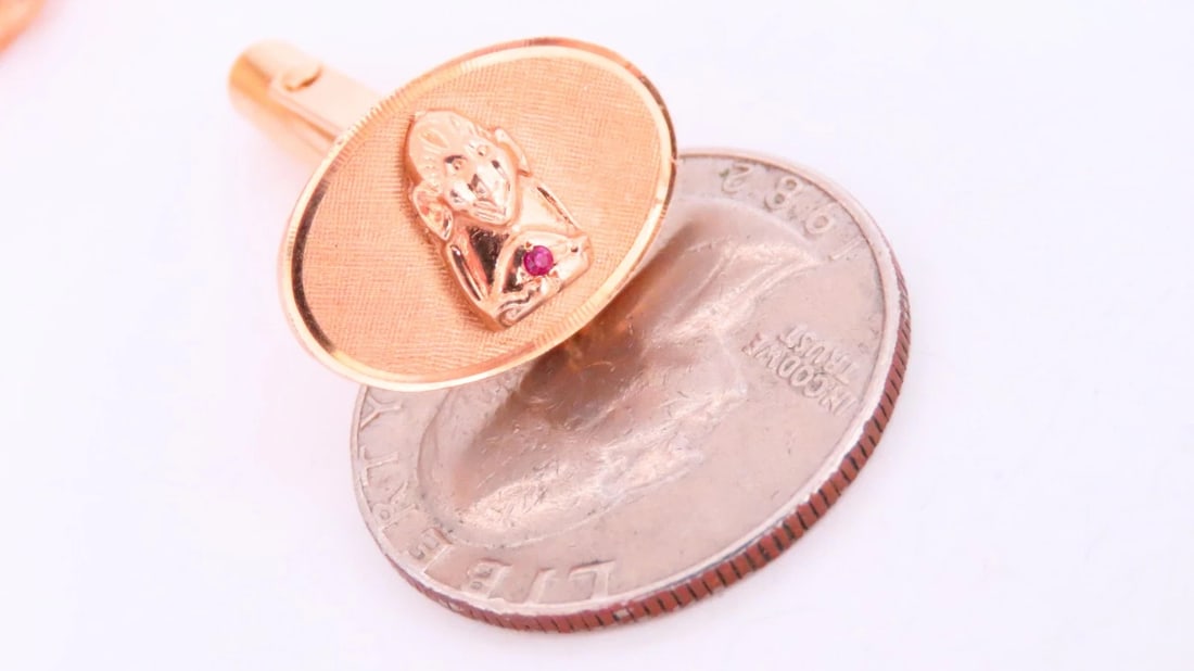 Unknown Design Cufflinks or Stud Set 14 Karat Gold Heavy 12608** - 5