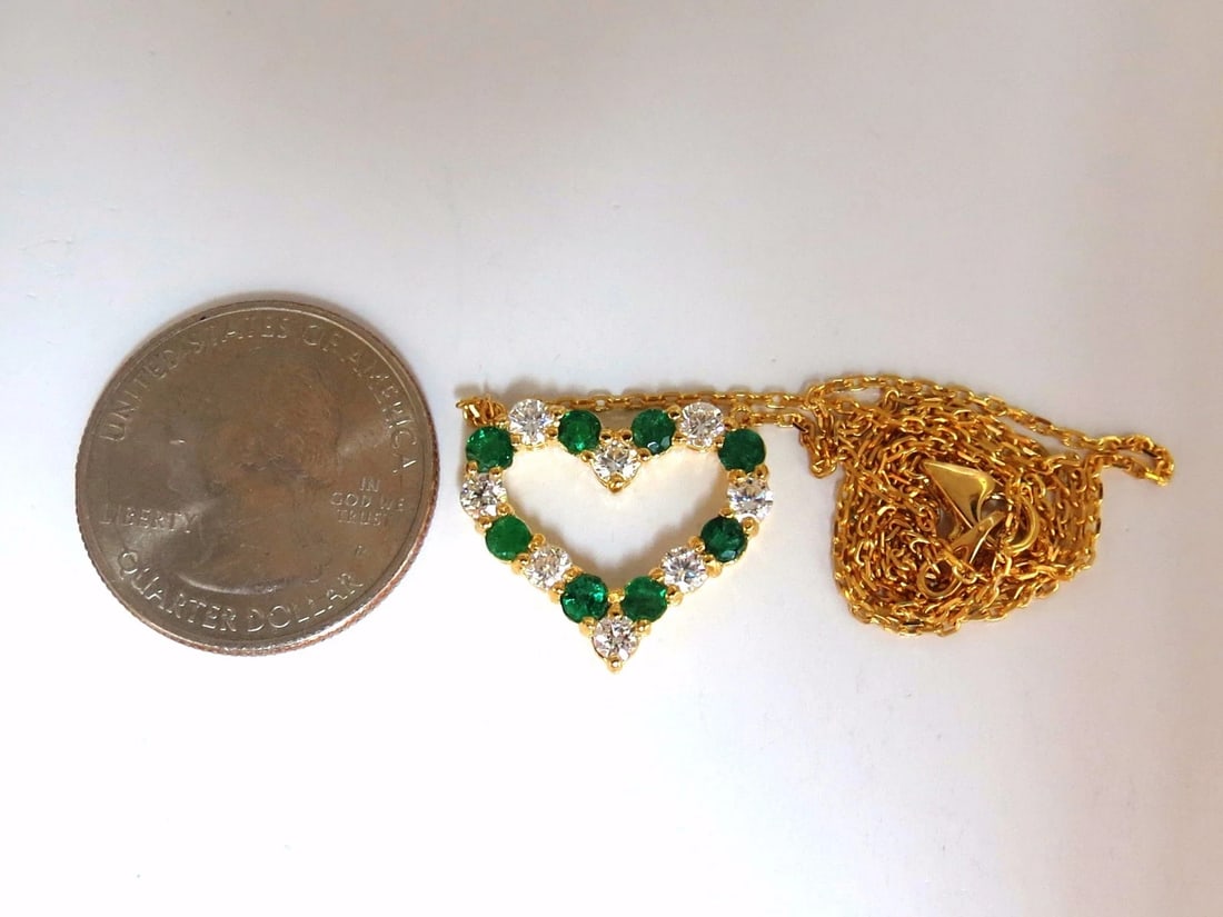 Natural Emeralds & Diamonds open heart necklace 1.84ct. 14kt G/Vs ** - 3