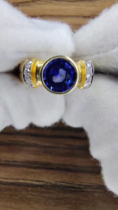 1.50ct natural vivid blue round sapphire diamonds ring 14kt Benchmark Comfort *v - 2
