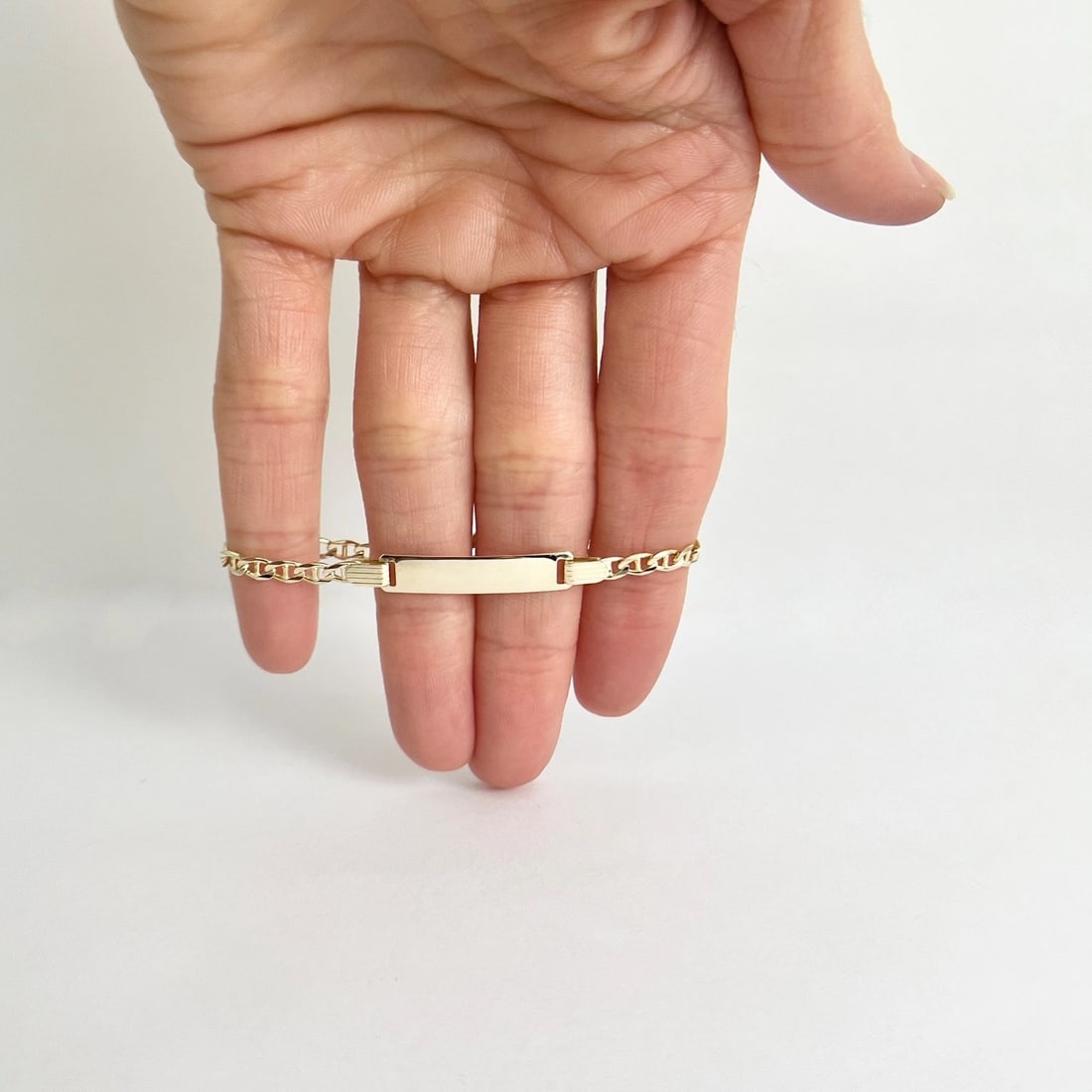 Child's Italian Anchor Chain ID Bracelet 14K Yellow Gold, 5.5 Inches, 3.38 Grams - 3