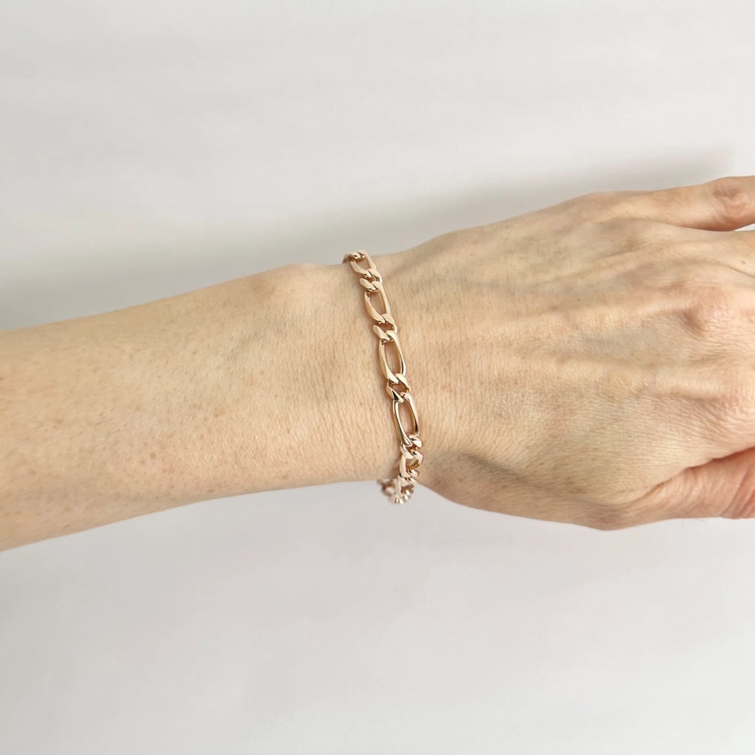 Figaro Chain Bracelet 14K Pink Rose Gold, 7 Inches, 5 mm, 8.92 Grams - 3