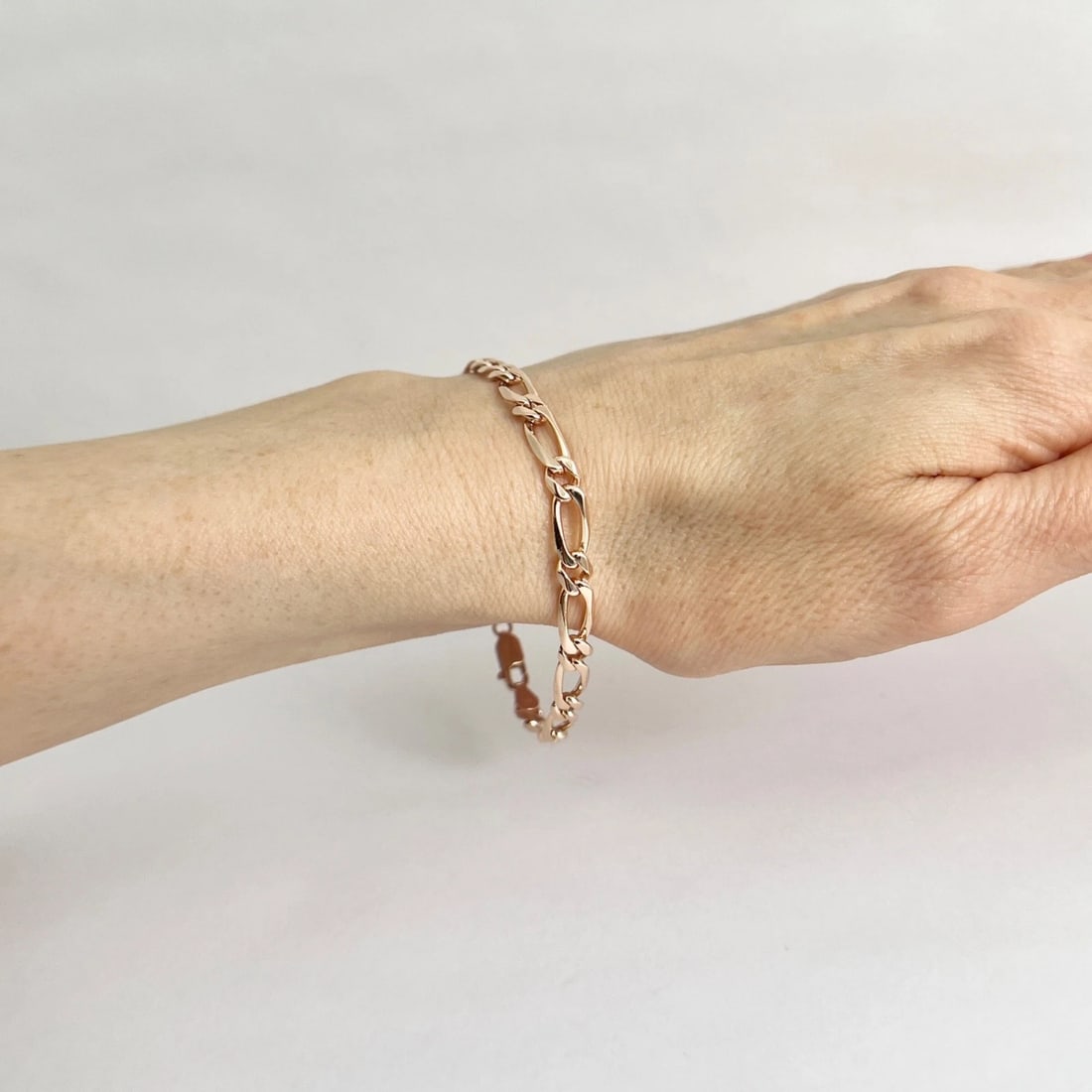 Figaro Chain Bracelet 14K Pink Rose Gold, 7 Inches, 5 mm, 8.92 Grams - 4