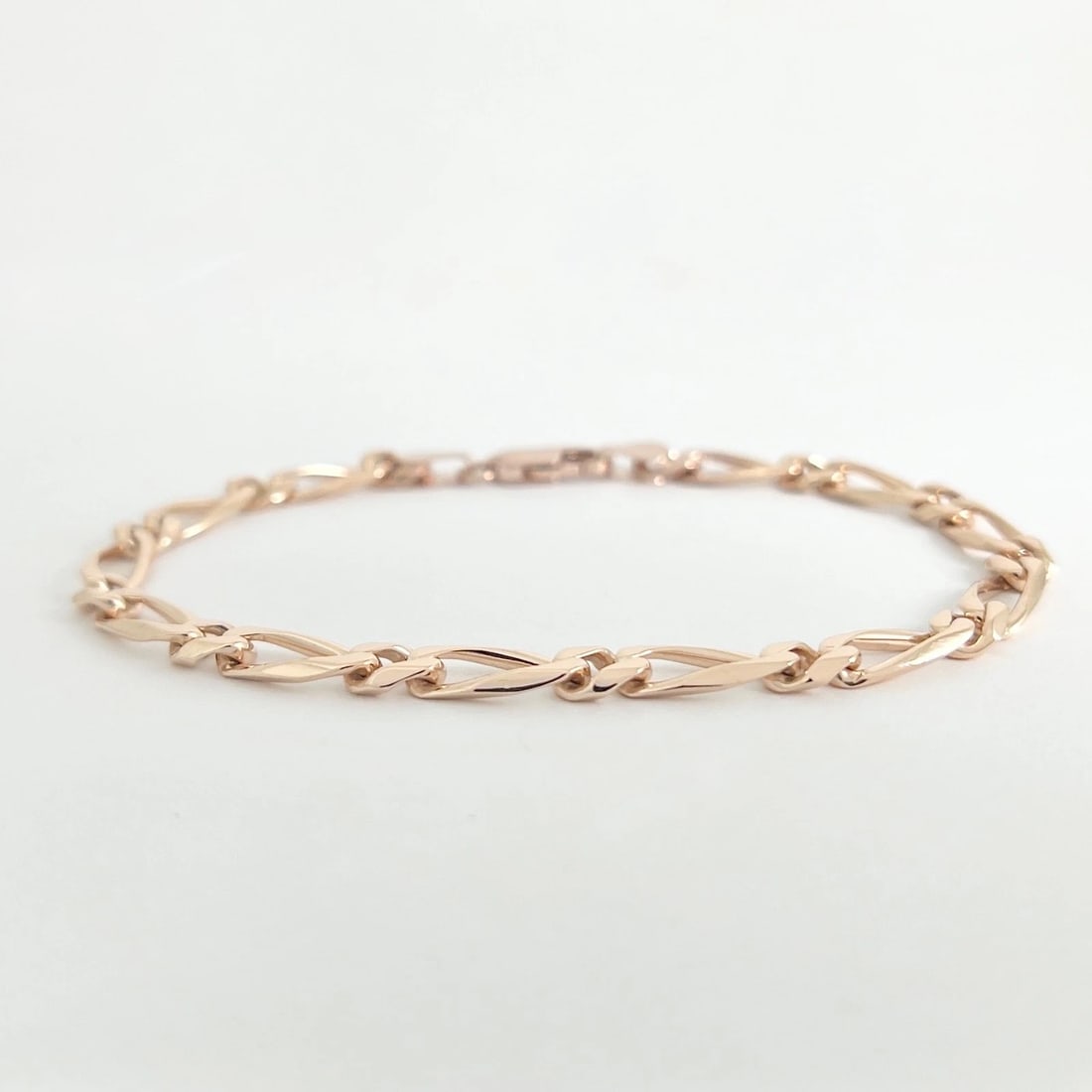 Figaro Chain Bracelet 14K Pink Rose Gold, 7 Inches, 5 mm, 8.92 Grams - 6