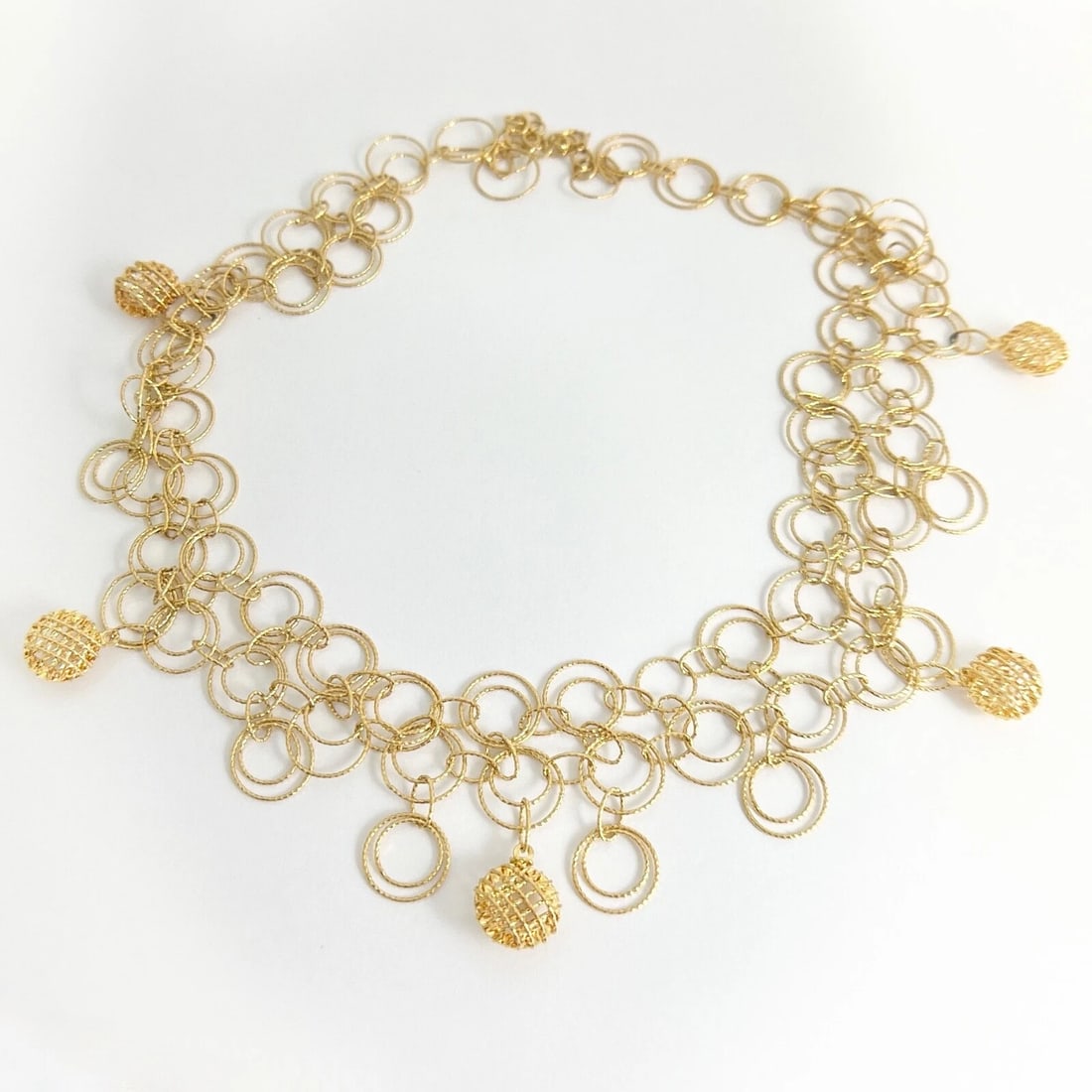Filigree Open Circle Wire Link Chain Necklace 18K Yellow Gold, 24.60 Grams - 9