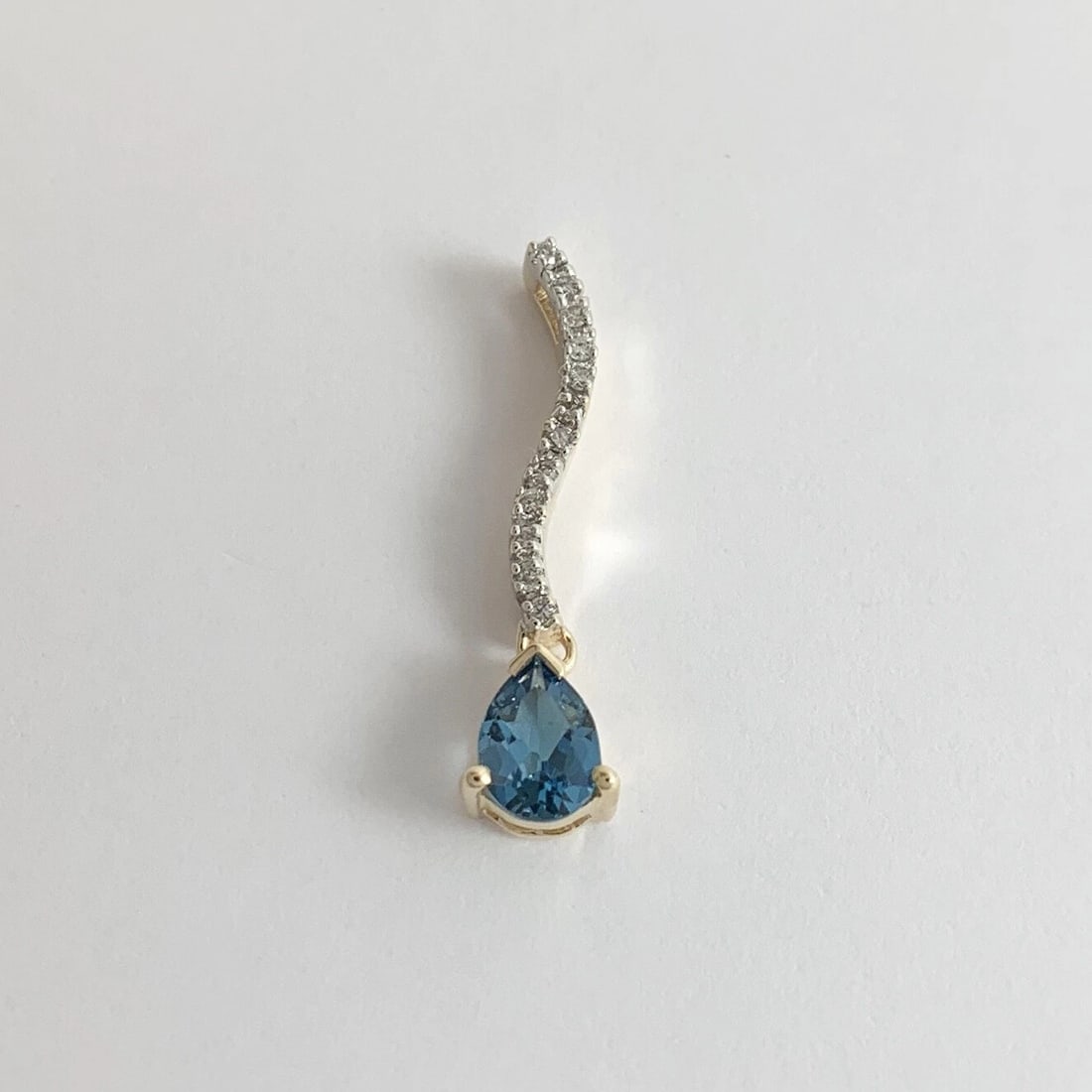 Pear Blue Topaz Diamond Gemstone Necklace Pendant 14K Yellow Gold, 1.42 Gr - 5