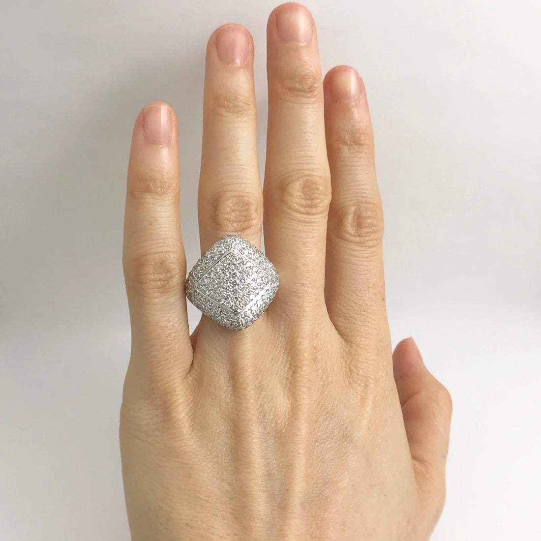 Pave Diamond Geometric Cocktail Statement Ring 18K White Gold, 3 CTW, 14.44 Gram - 3