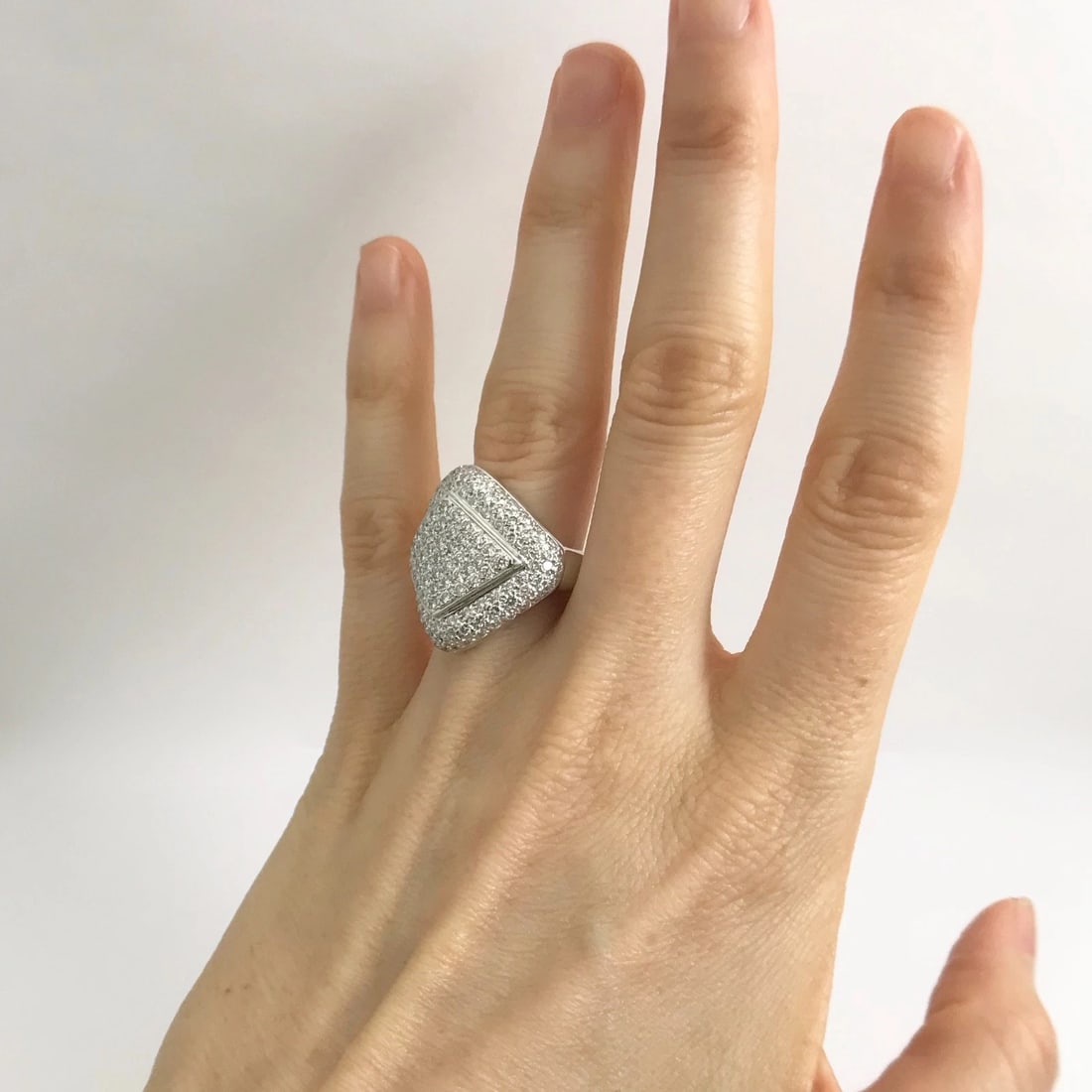 Pave Diamond Geometric Cocktail Statement Ring 18K White Gold, 3 CTW, 14.44 Gram - 4