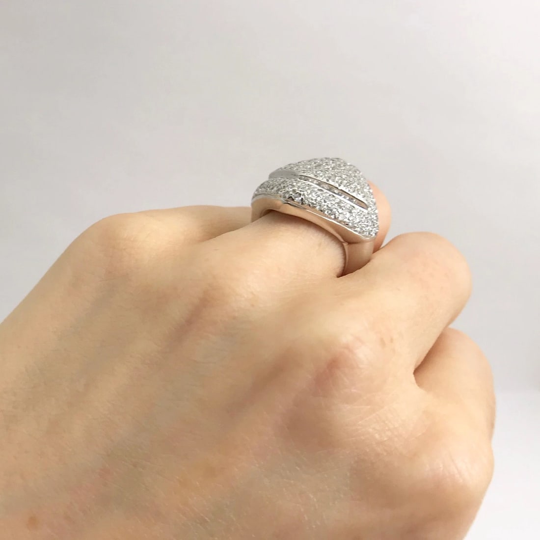 Pave Diamond Geometric Cocktail Statement Ring 18K White Gold, 3 CTW, 14.44 Gram - 6
