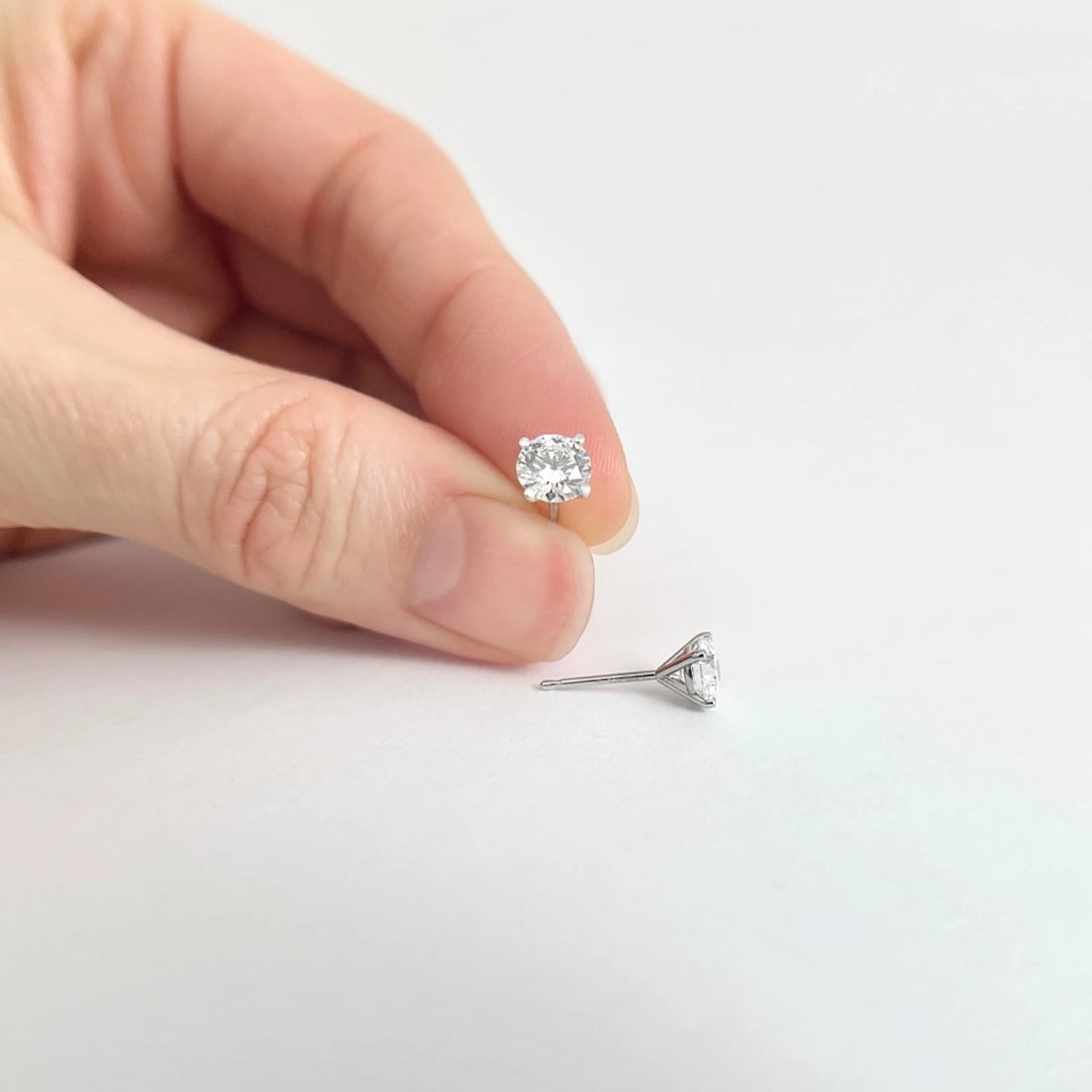 Round Lab-Created Diamond Stud Earrings 14K White Gold 4-Prong Martini, 1.06 CTW - 4