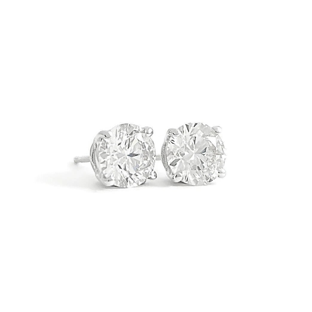 Round Diamond Stud Earrings 14K White Gold 4-Prong Martini, 1.83 CTW - 2