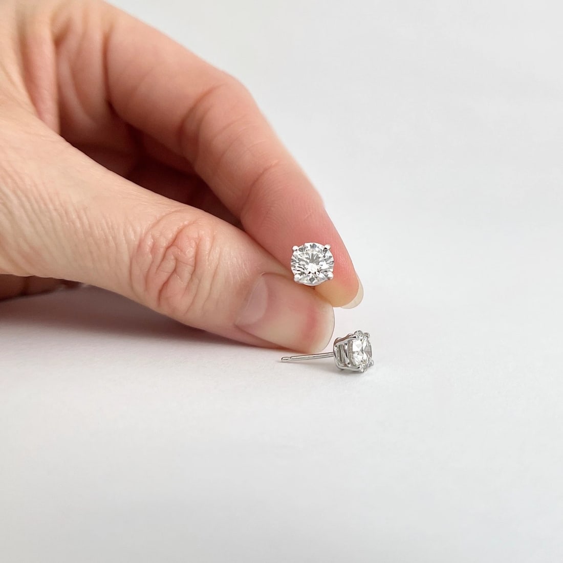 Round Diamond Stud Earrings 14K White Gold 4-Prong Martini, 1.83 CTW - 4