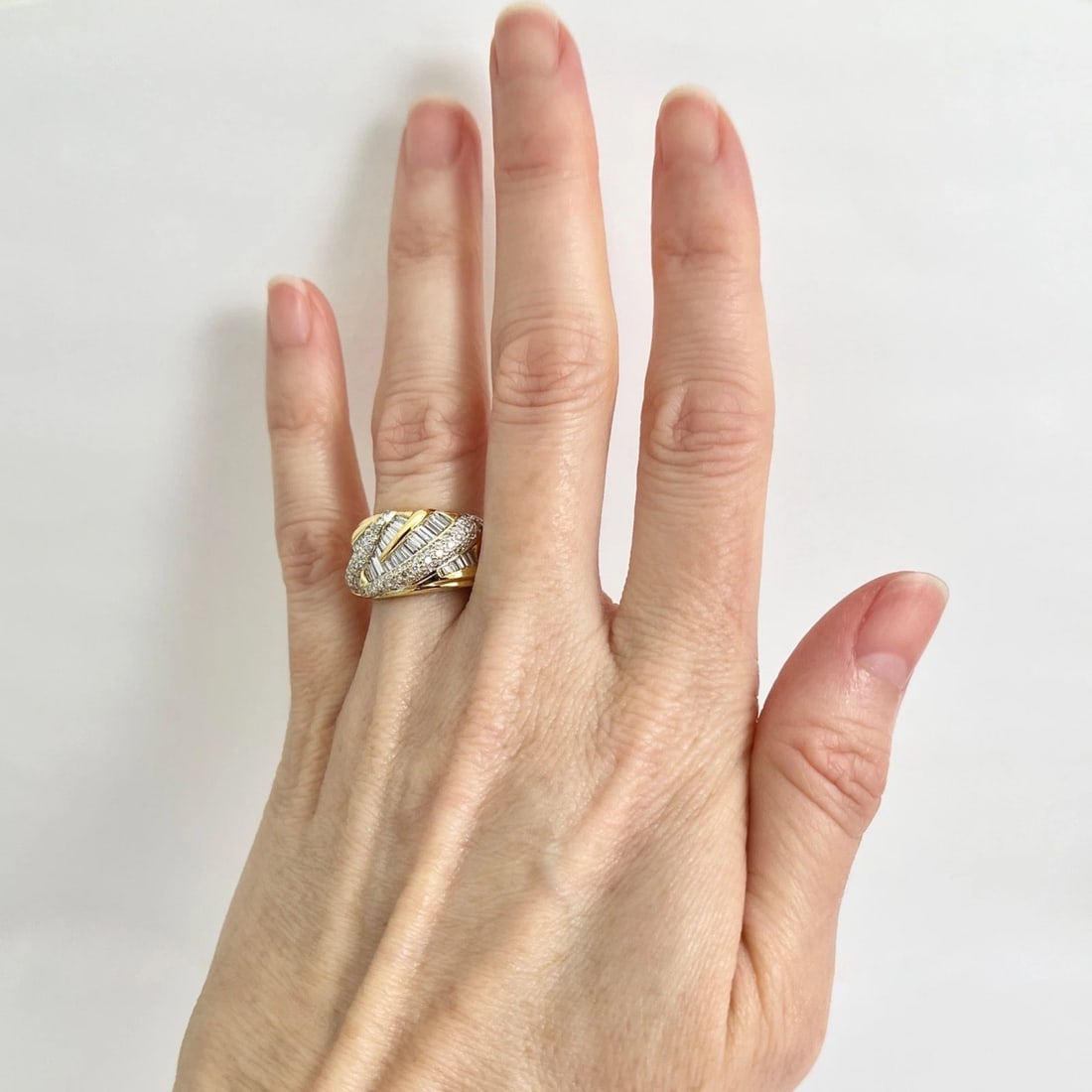 Wide Asymmetrical Mixed Multishape Diamond Statement Ring 18K Yellow Gold Size 6 - 3