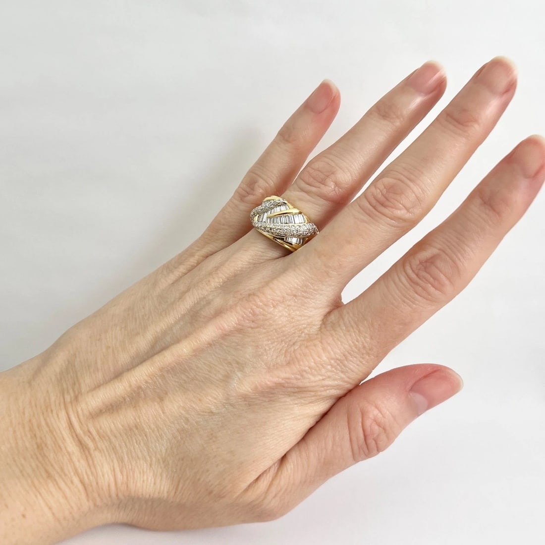 Wide Asymmetrical Mixed Multishape Diamond Statement Ring 18K Yellow Gold Size 6 - 4