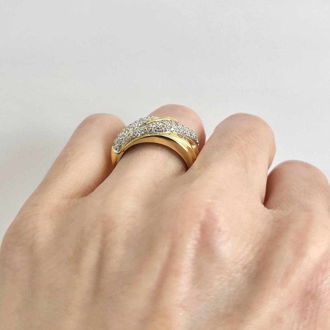 Wide Asymmetrical Mixed Multishape Diamond Statement Ring 18K Yellow Gold Size 6 - 5