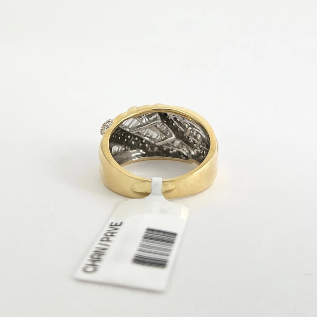 Wide Asymmetrical Mixed Multishape Diamond Statement Ring 18K Yellow Gold Size 6 - 7
