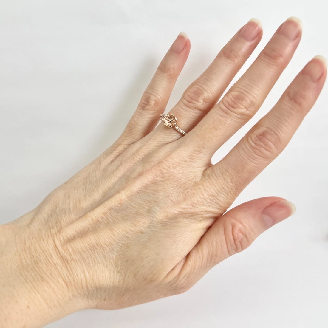 Curved Diamond Flower Ring 14K Pink Rose Gold, Size 7 - 4