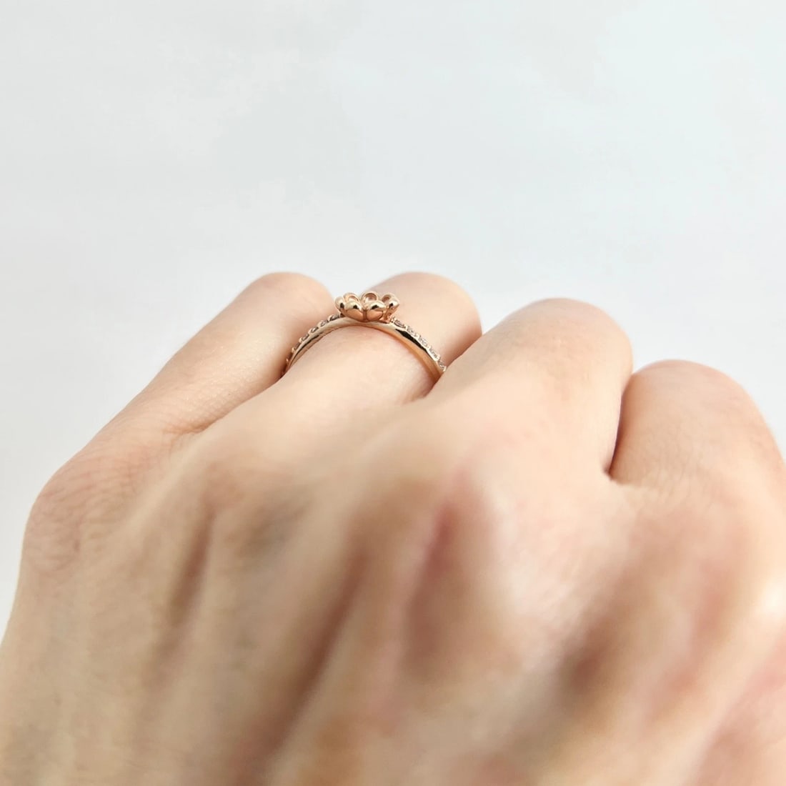 Curved Diamond Flower Ring 14K Pink Rose Gold, Size 7 - 5