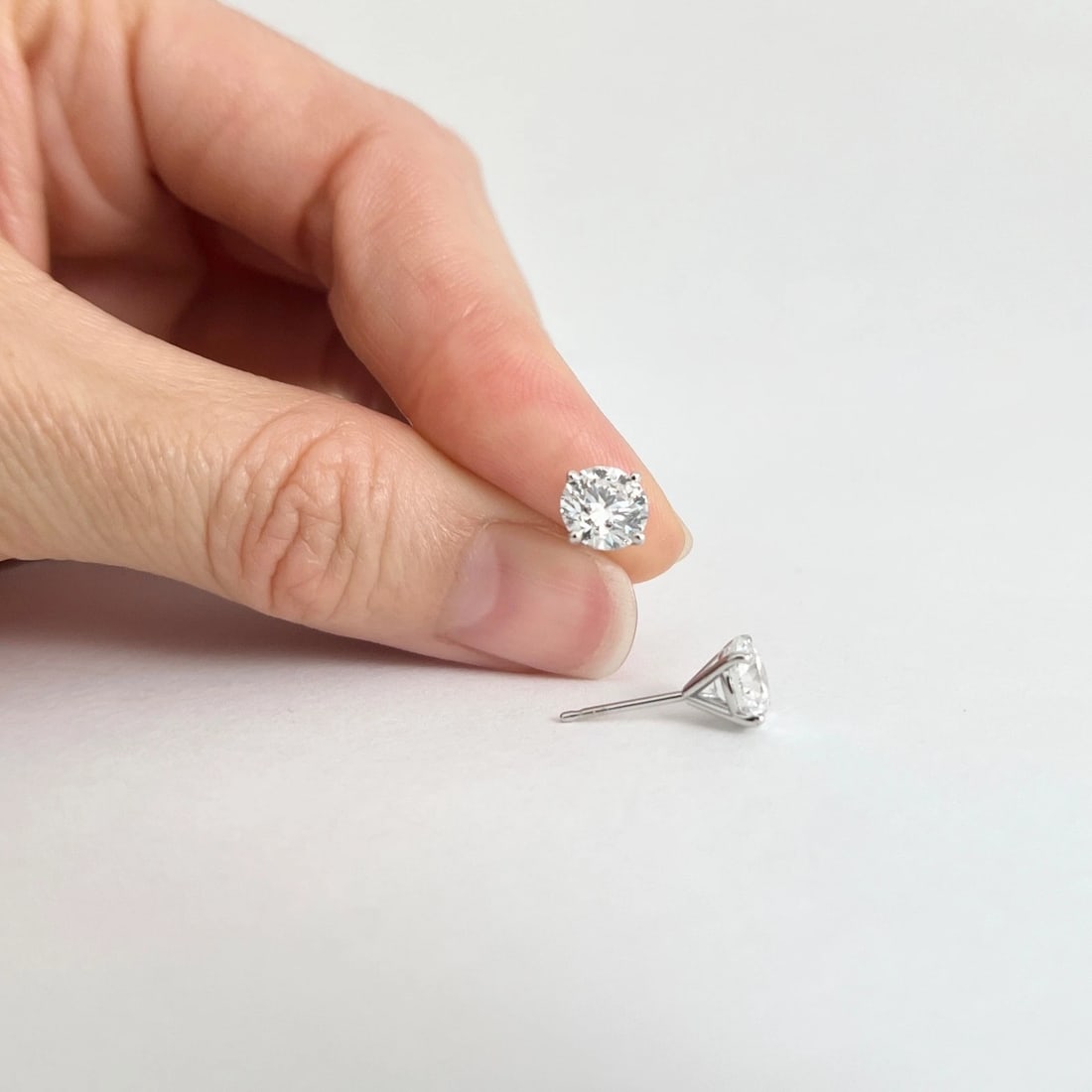 Round Lab-Created Diamond Stud Earrings 14K White Gold 4-Prong Martini, 2.04 CTW - 4