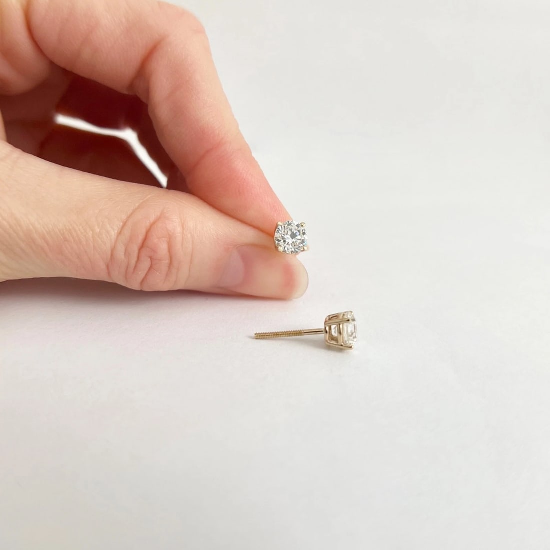 Round Diamond Stud Earrings 14K Yellow Gold 4-Prong Basket, 1.41 CTW - 5