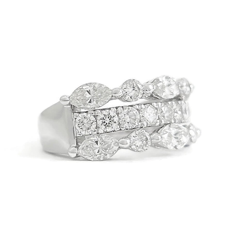 Wide Marquise Round Diamond Statement Anniversary Ring 14K White Gold, 2.25 CTW: Wide Marquise Round Diamond Statement Anniversary Ring 14K White Gold, 2.25 CTW This is a lovely ring. Don't hesitate to ask any questions! Diamonds: 2.25 ctw; 6 marquise cuts 1.38 ctw and 13 round br