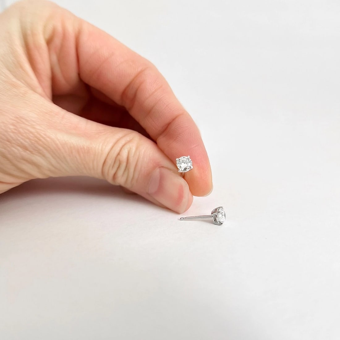 Round Diamond Stud Earrings 14K White Gold 4-Prong Basket, .55 CTW - 5