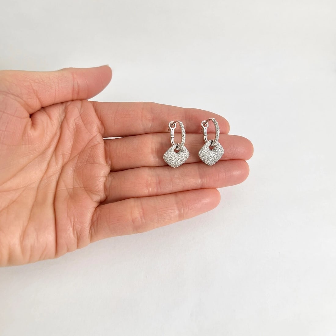 Pave Diamond Tag Dangle Drop Earrings 14K White Gold, .80 CTW - 5