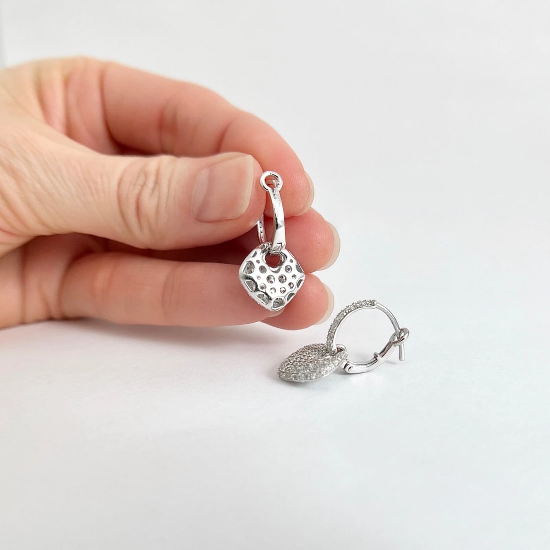 Pave Diamond Tag Dangle Drop Earrings 14K White Gold, .80 CTW - 7