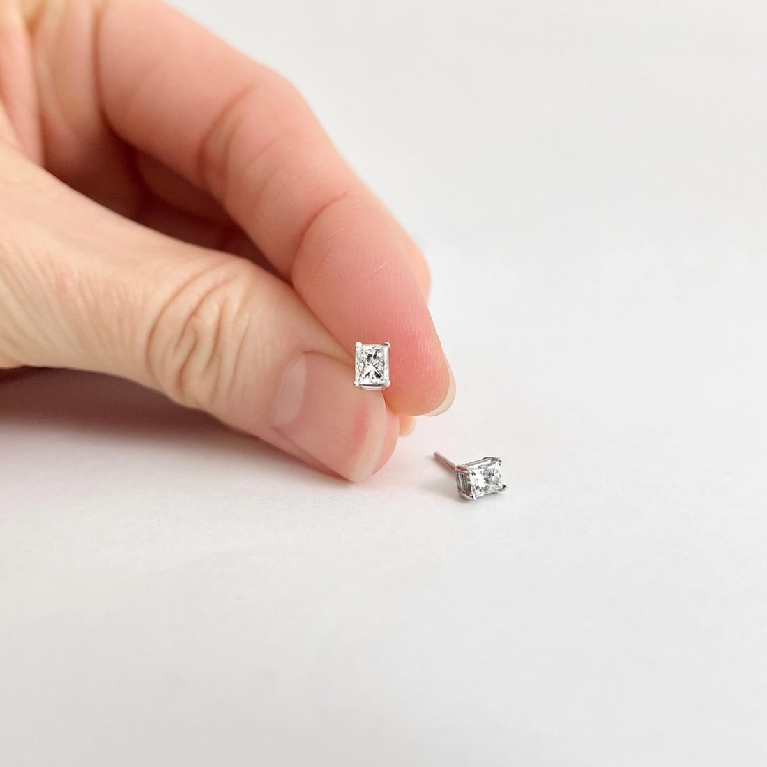 Elongated Princess Cut Diamond Stud Earrings 14K White Gold, .48 CTW - 4