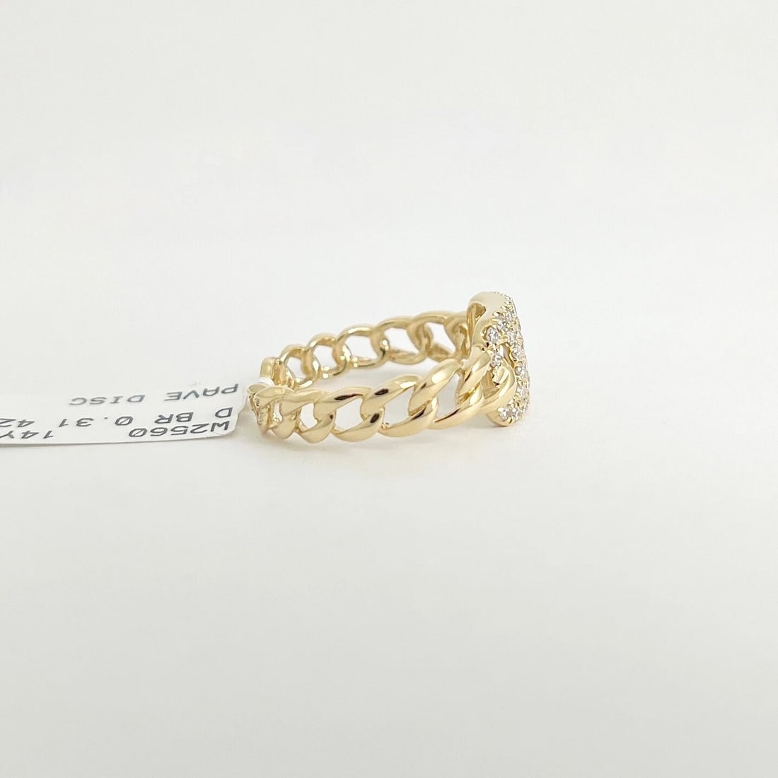 Pave Diamond Cuban Curb Chain Statement Ring 14K Yellow Gold .32 CTW - 7