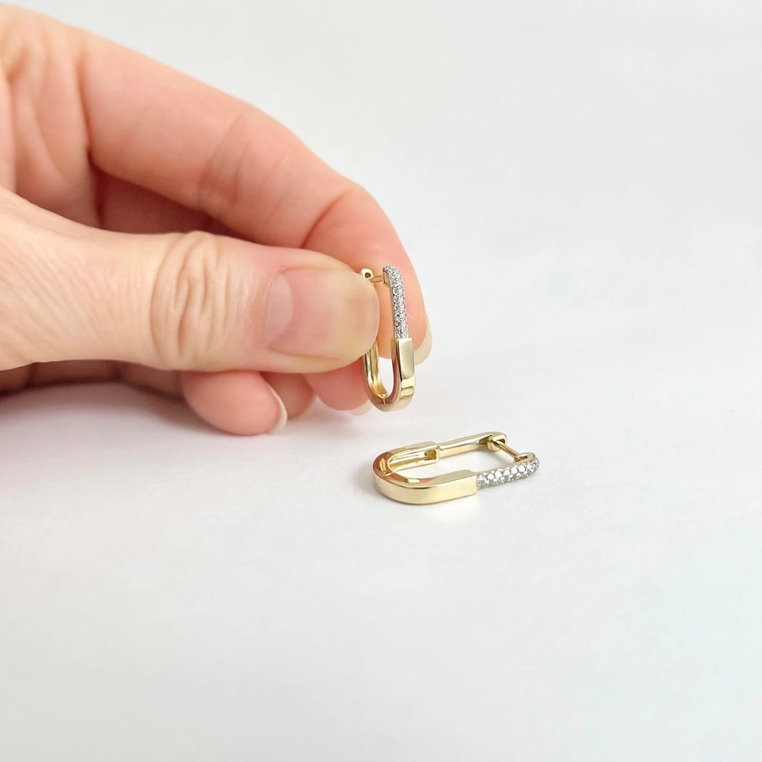 Pave Diamond Lock Oblong Hoop Earrings 14K Yellow Gold, .11 CTW - 3