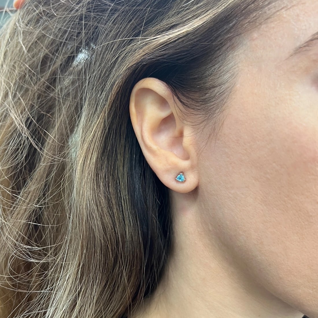 Triangle Trillion Cut Blue Topaz Gemstone Stud Earrings 14K White Gold, .52 CTW - 4