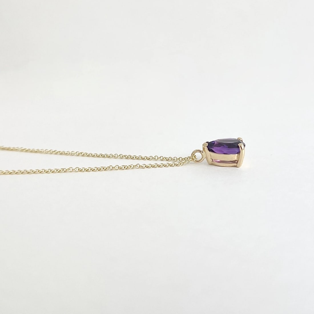 Pear Purple Amethyst Gemstone Teardrop Pendant Necklace 14K Yellow Gold, 1.40 CT - 6