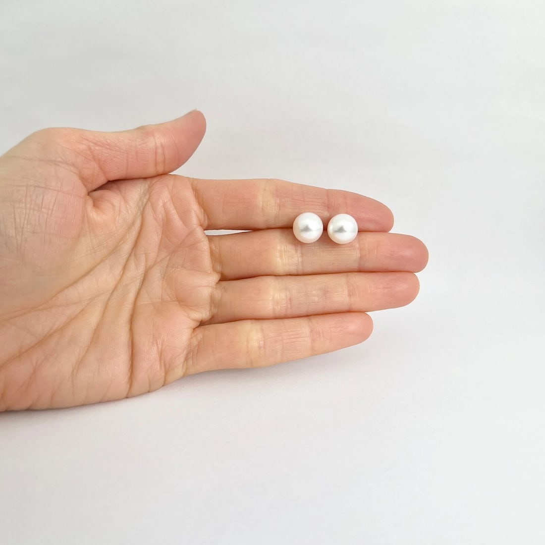 Round Cultured Pearl Stud Earrings 14K White Gold, 9 mm - 9.5 mm - 3