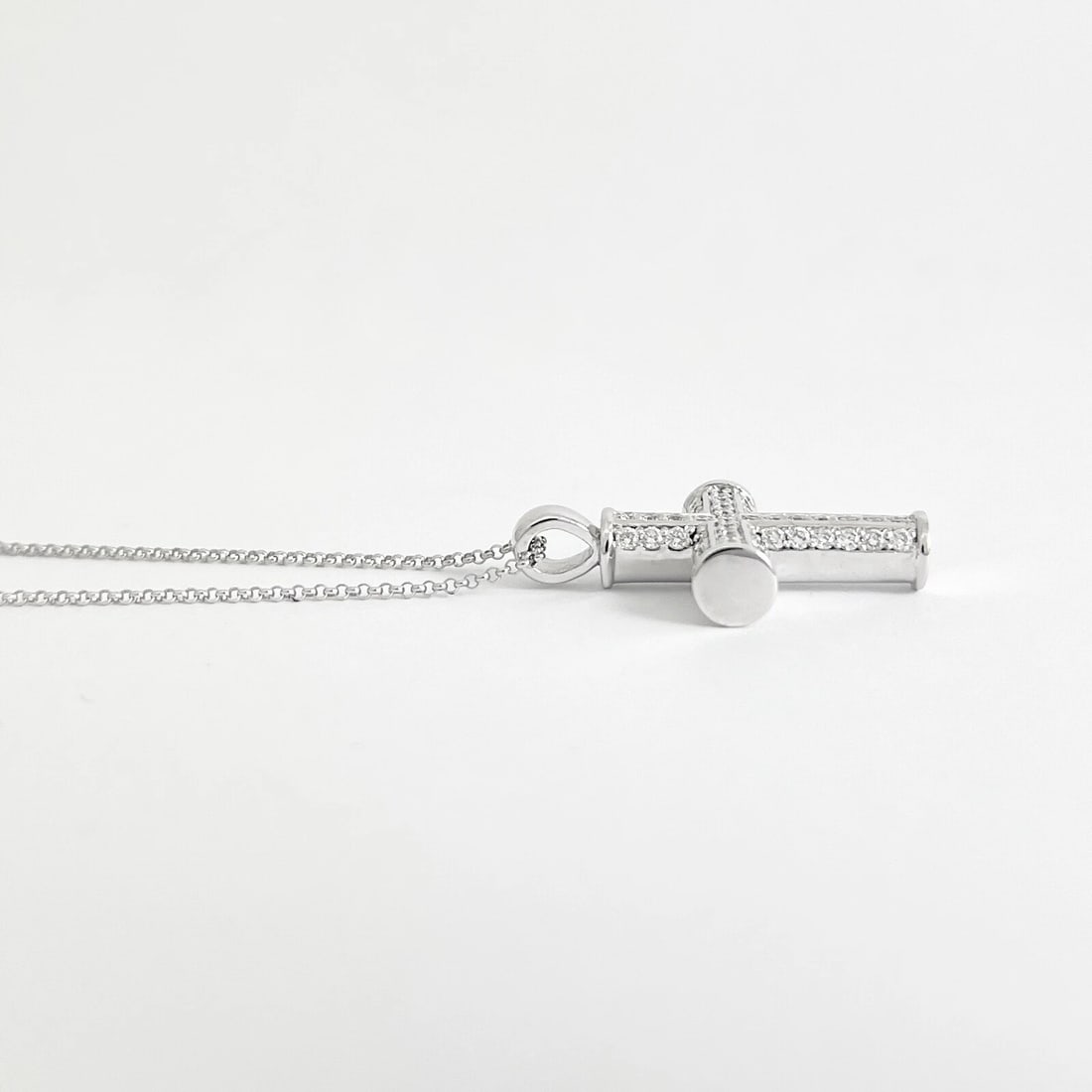 Pave Diamond Cross Pendant Necklace 14K White Gold, .90 CTW - 6
