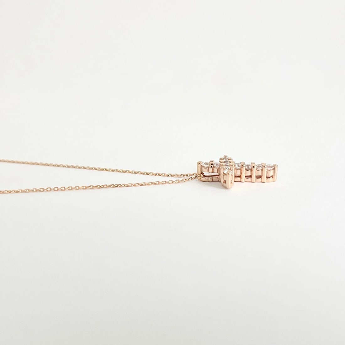 Small Diamond Cross Pendant Necklace 14K Pink Rose Gold, .30 CTW - 6