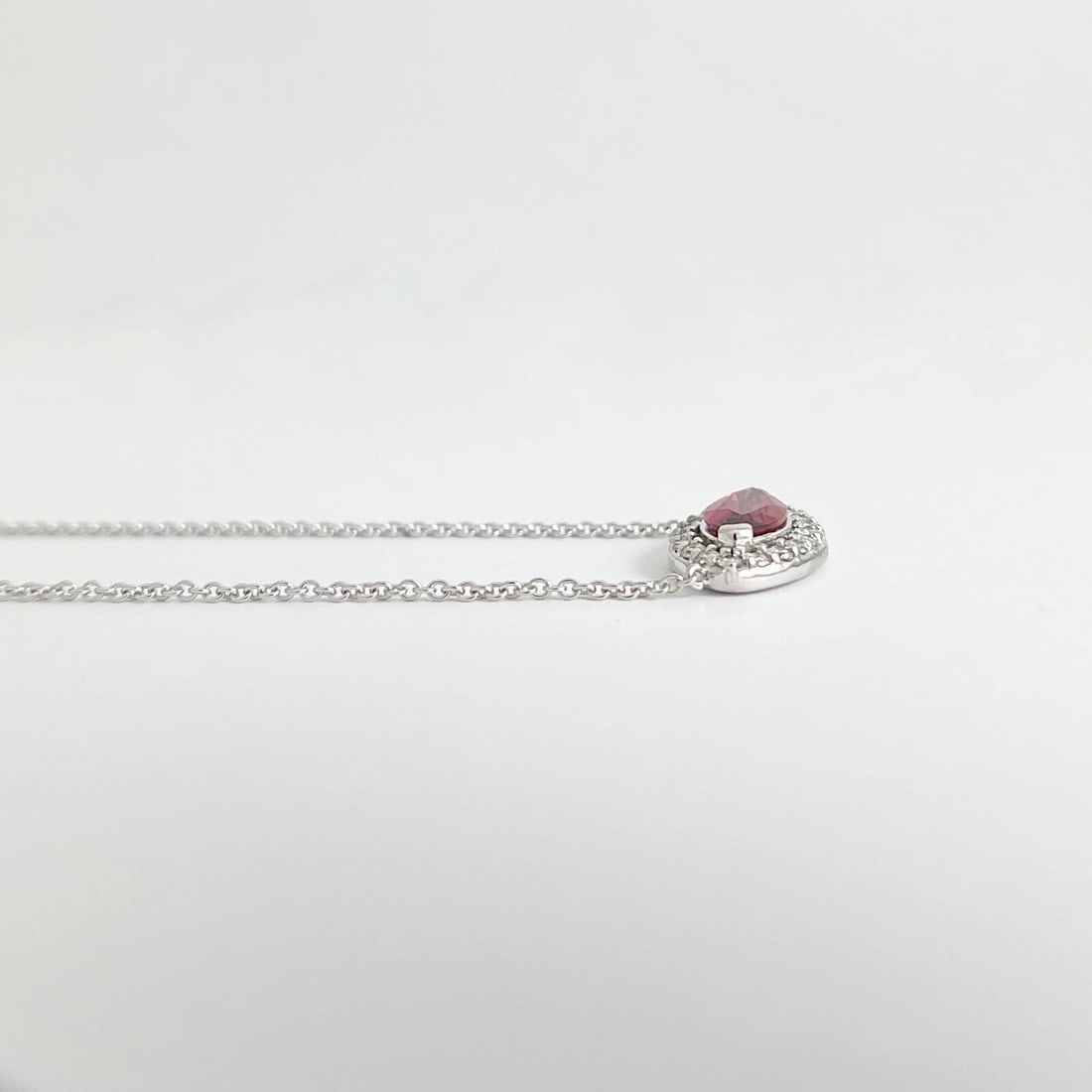 Marquise Pink Tourmaline Diamond Halo Pendant Necklace 14K White Gold, 1.27 CTW - 6