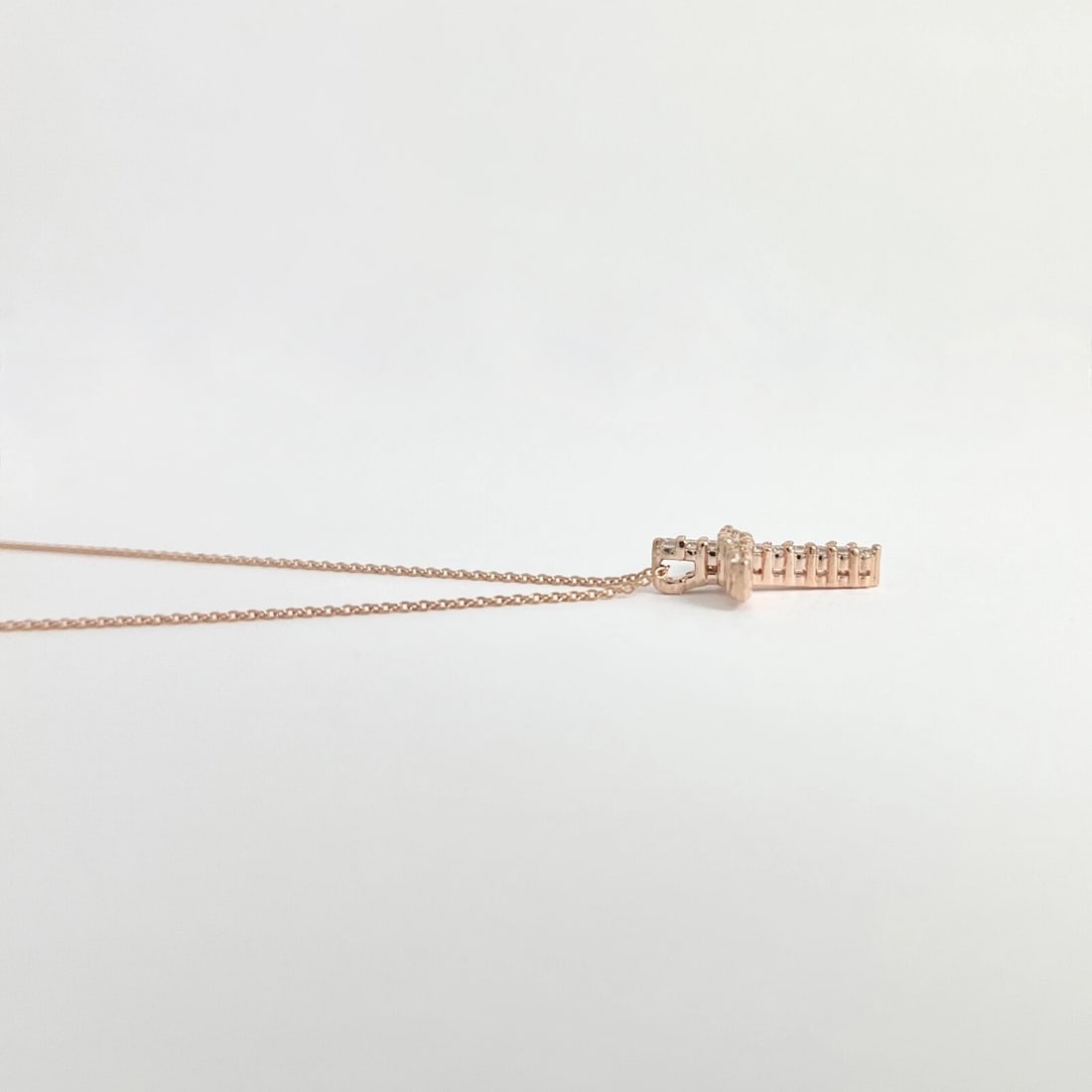 Small Diamond Cross Religious Pendant Necklace 14K Rose Gold .16 CTW - 6