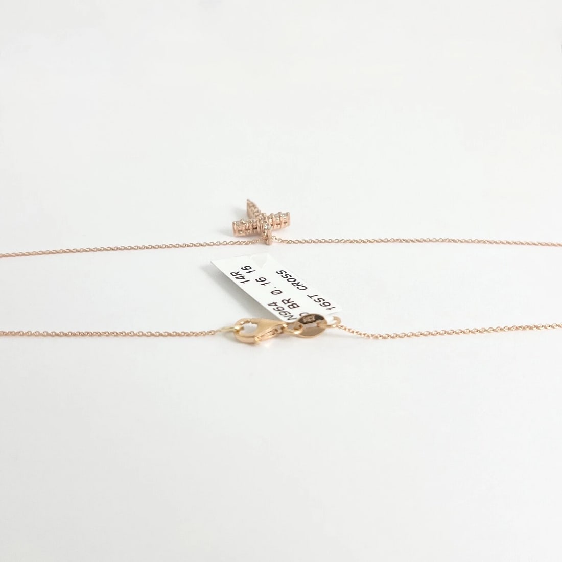 Small Diamond Cross Religious Pendant Necklace 14K Rose Gold .16 CTW - 7