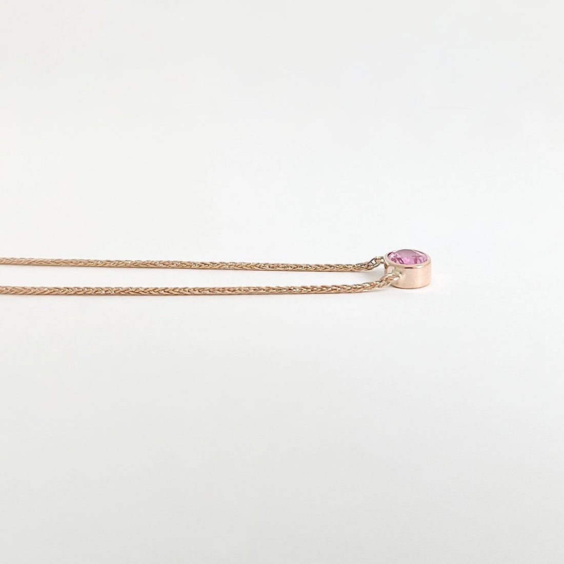 Oval Pink Sapphire Gemstone Solitaire Pendant Necklace 14K Rose Gold .66 CT - 6