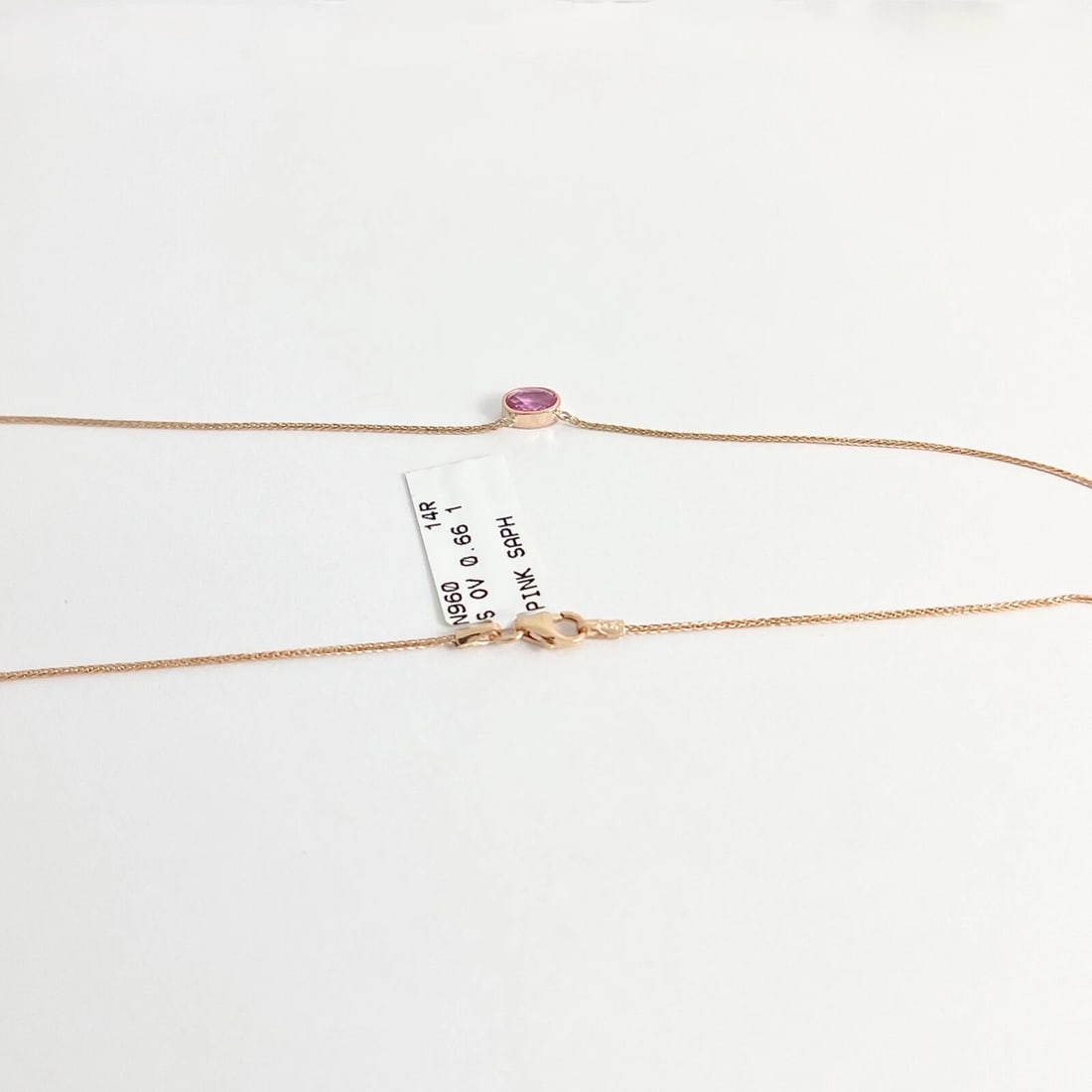 Oval Pink Sapphire Gemstone Solitaire Pendant Necklace 14K Rose Gold .66 CT - 7
