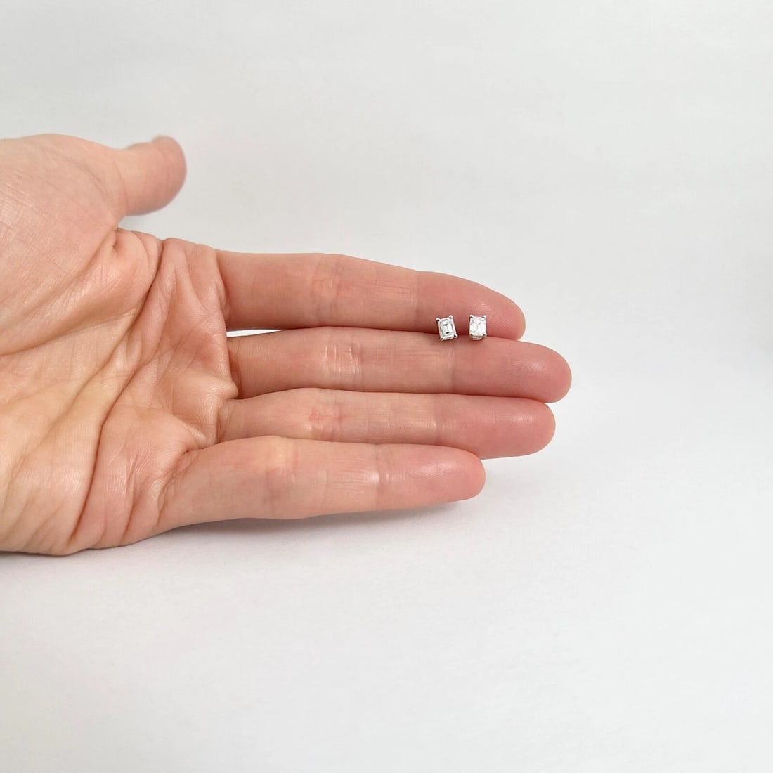 Emerald Cut Diamond Stud Earrings 14K White Gold, .51 CTW - 3