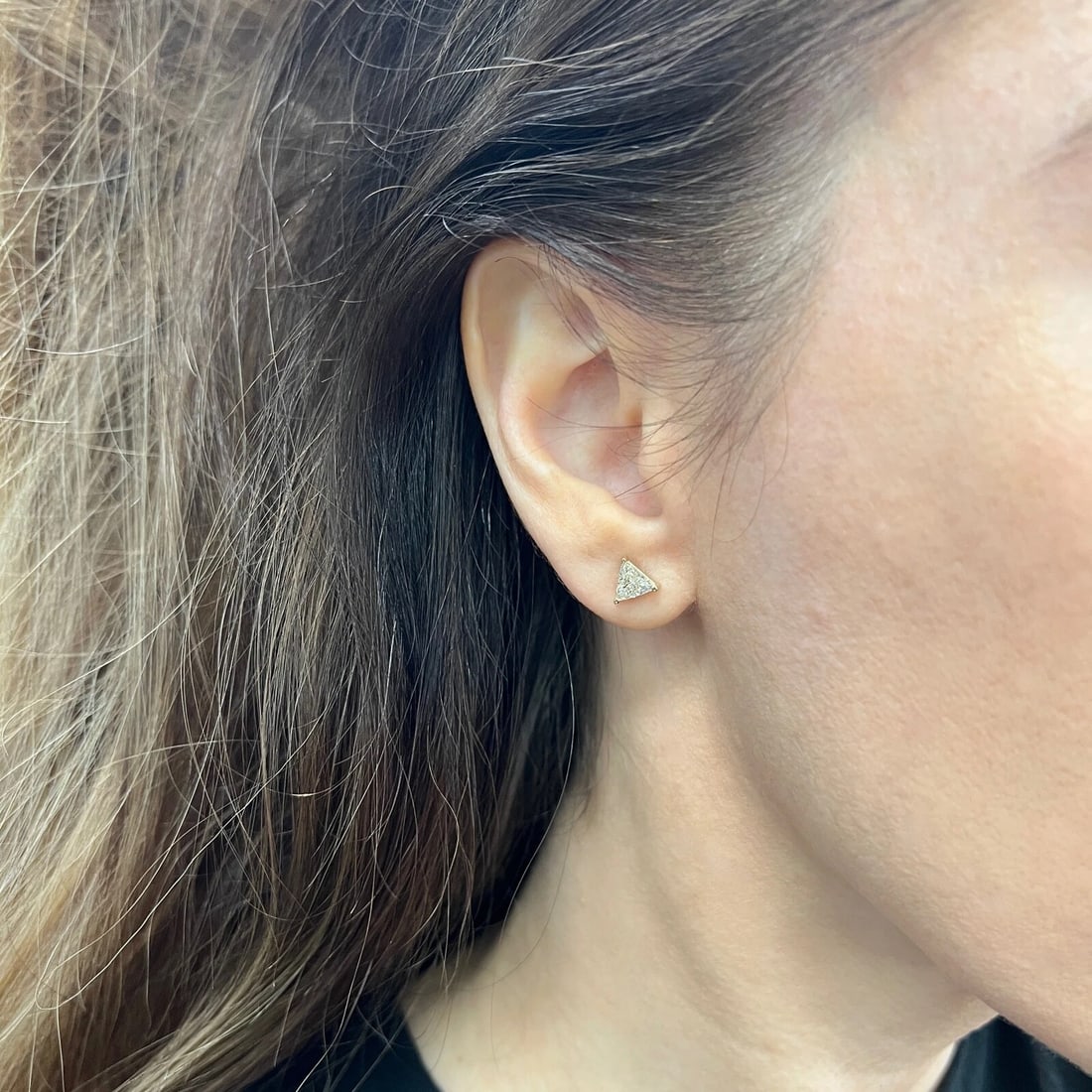 Trillion Diamond Triangle Stud Earrings 14K Yellow Gold, .96 CTW - 5